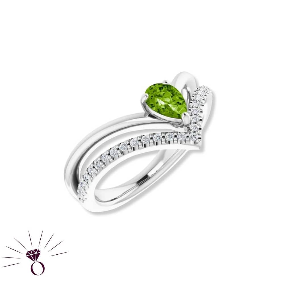 14k white gold Peridot and pave diamond ring, Diamond_Custom Jewelry Design_Custom Jeweler near me_long Island_new York_Origins Custom Jewelry_August Birthstone_Peridot