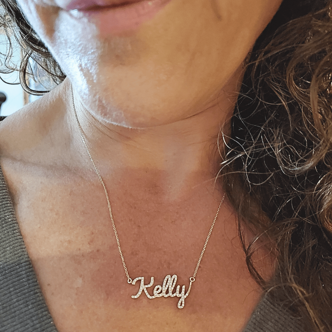 pave diamond name necklace, custom jewelry, personalized jewelry