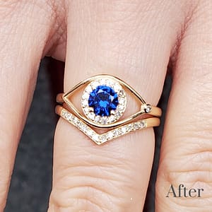 custom designed sapphire and diamond evil eye ring