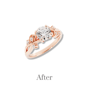 unique custom design 14k rose gold diamond leaf style engagement ring